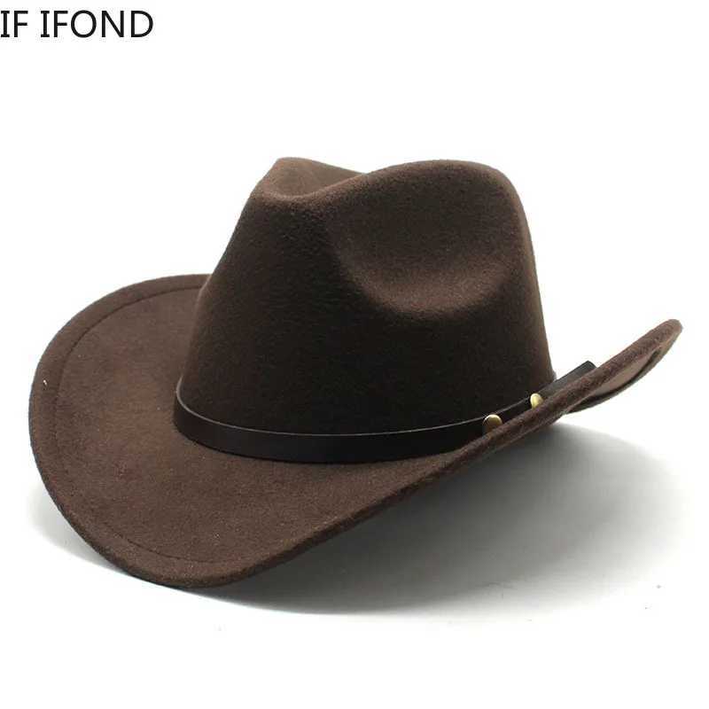 Neutral retro western denim womens felt hat with punk strap winter autumn Panama imitation wool jazz C W241225