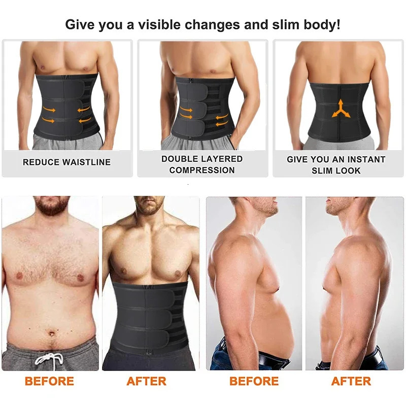 Men Waist Trainer Trimmer Belt for Weight Loss Neoprene Body Shaper Sauna Workout Sweat Belly Belt with Double Straps Shapewear 241225
