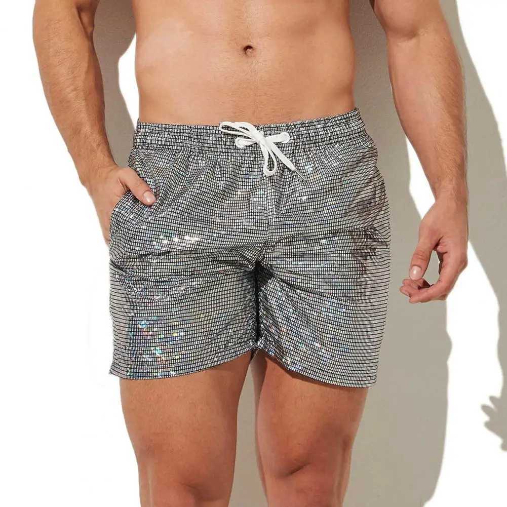 Metal printed beach pants quick drying mens gym shorts with brushed elastic waist soft and breathable fabric suitable for fitness jogging W241226
