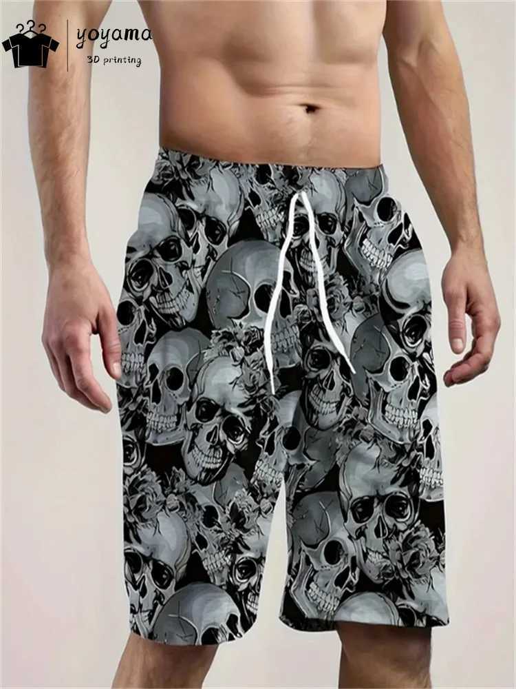 Fashionable skull print summer mens shorts drawstring mens pants casual mens fitness shorts breathable mens pants W241226