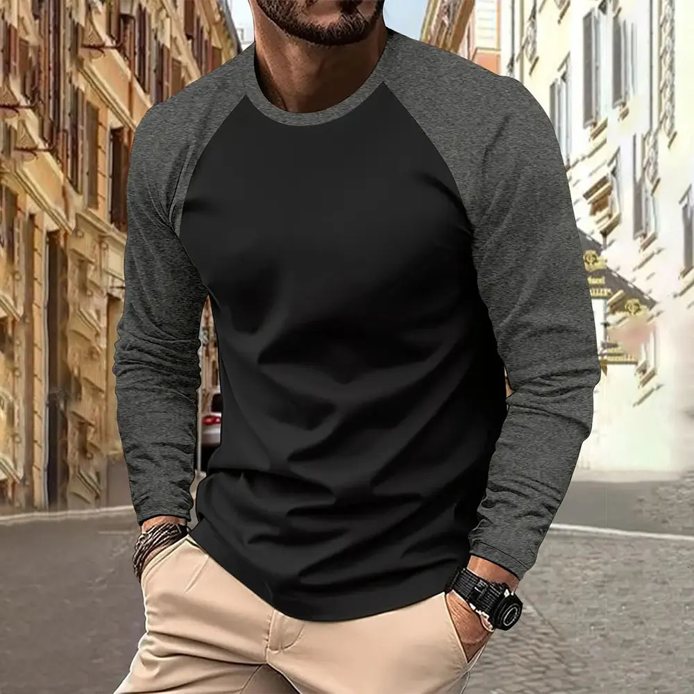 Mens Large Size Loose Color Tshirt Spring And Autumn Fashion Round Neck Long Sleeve Street Daily Casual Sports Shirt 241223