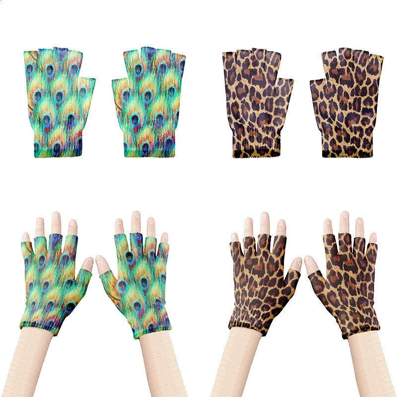 Novelty 3D Printed Fingerless Gloves Fashion Unisex Touch Screen Knitted Half Finger Gloves Women Exposed Finger Mittens 241226