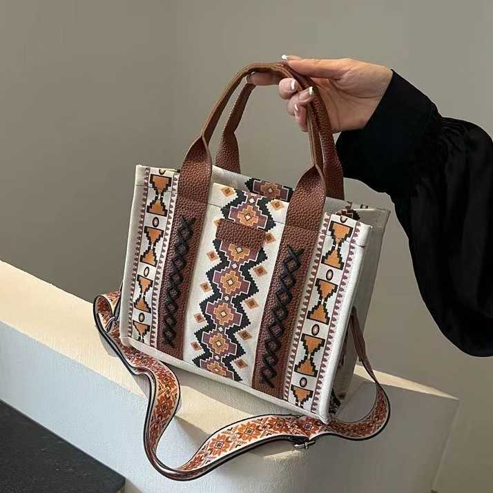 Women's shoulder bag, crossbody tote bag, new cotton and linen printed Bohemian handbag for women 241215