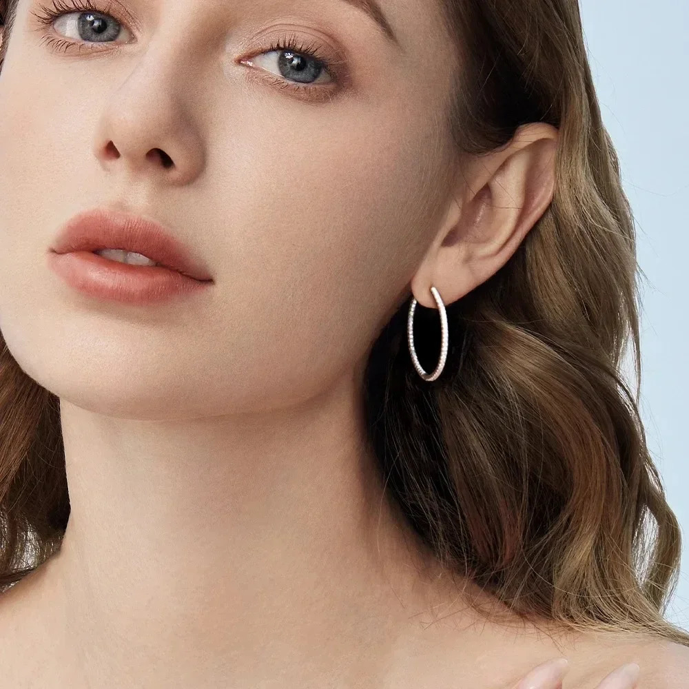 Real Diamond Earrings 18K White Gold Plated 925 Sterling Silver Hoop Earrings for Women D Color VVS1 Jewelry 241226