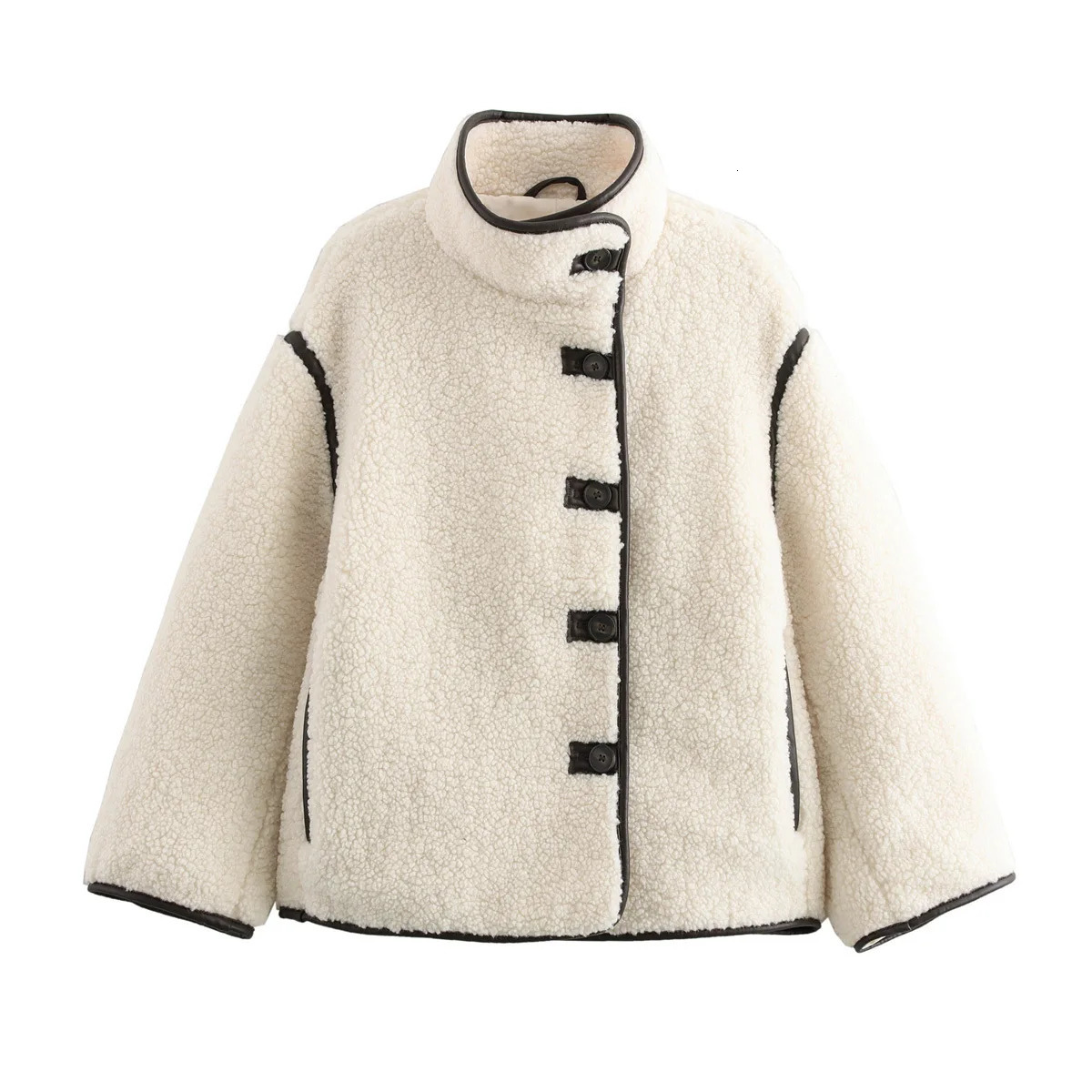 HH TRAF 2024 Woman Fashion High Street Thick Coats Solid ONeck Long Sleeves Single Breasted Winter Warm Jackets Trendy 241225