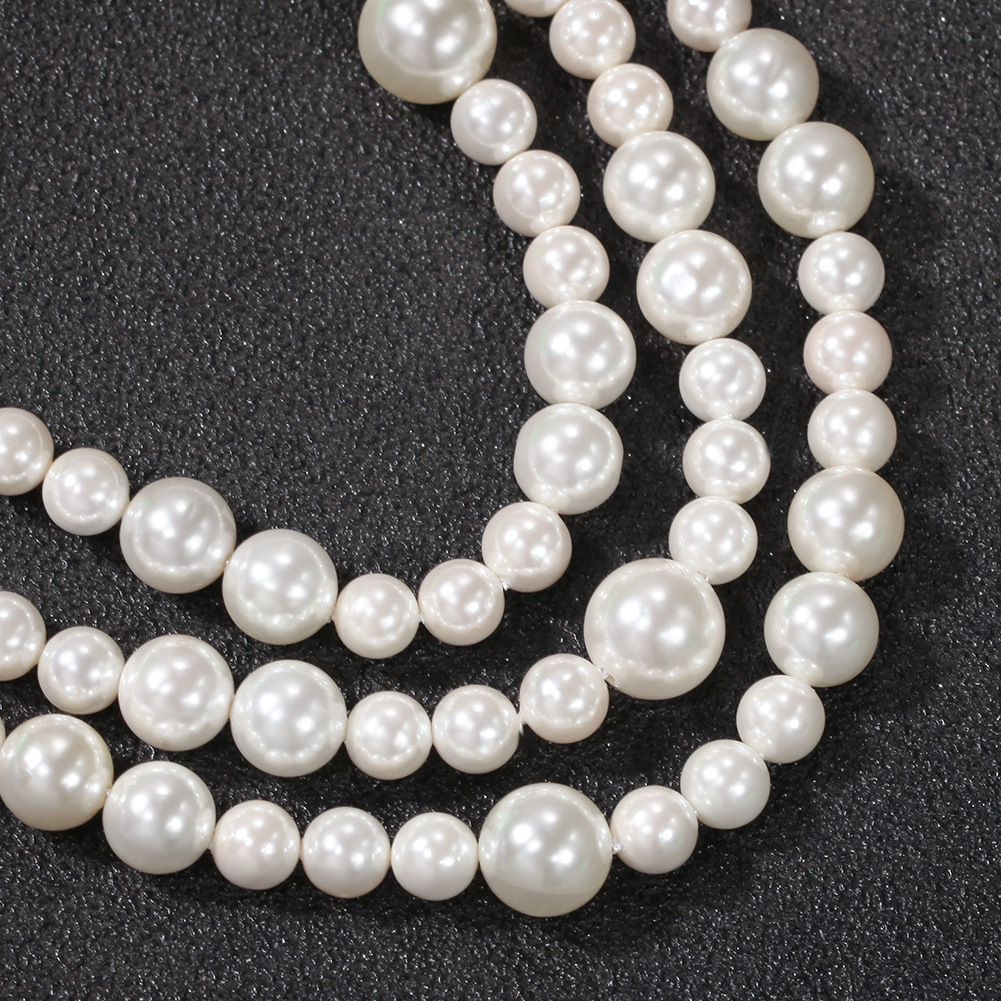 6-10mm Hip Hop Simple Design White Pearl Beaded Necklace Multi Size Mixed Beads Versatile Necklaces For Men And Women Bijoux Collar
