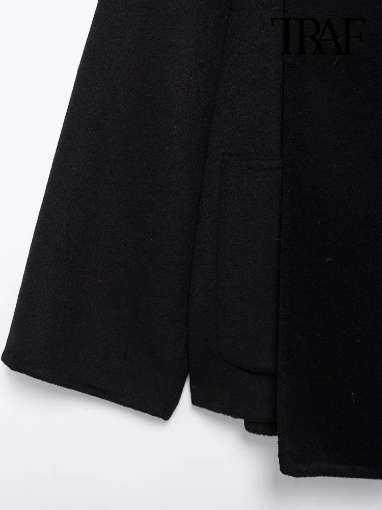 TRAFLoose Woolen Jacket with Scarf for Women Long Sleeve Coat Front Button Female Outerwear Chic Tops Fashion 241225