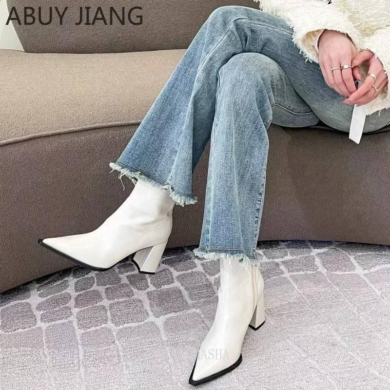 Back Zipper Short Womens Shoes Vintage Brown Pointed Toe High Heeled Boots Women Boots Heels Women Ankle Boots for Women 241226