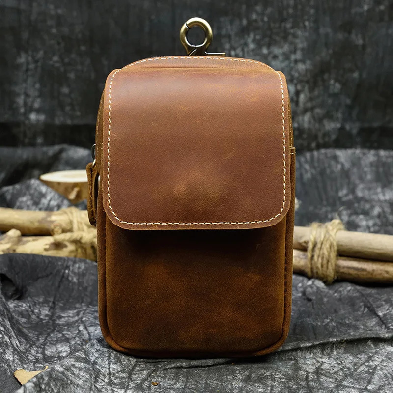 Leather Waist Bag On Belt Mobile Phone Bag Belt Pouch Leather Cellphone Pouch Fanny Pack Summer Mini Waist Bag Men Male 241223