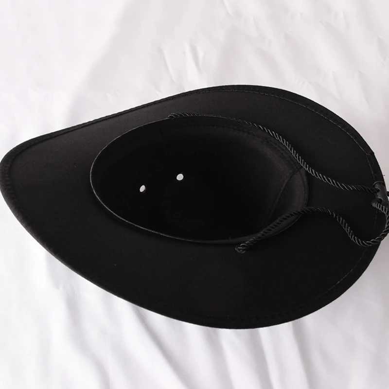 Vintage Western Cowboy Hat Solid Color Potted Hat Wide Brim Jazz Hat Outdoor Hiking Sunscreen W241225