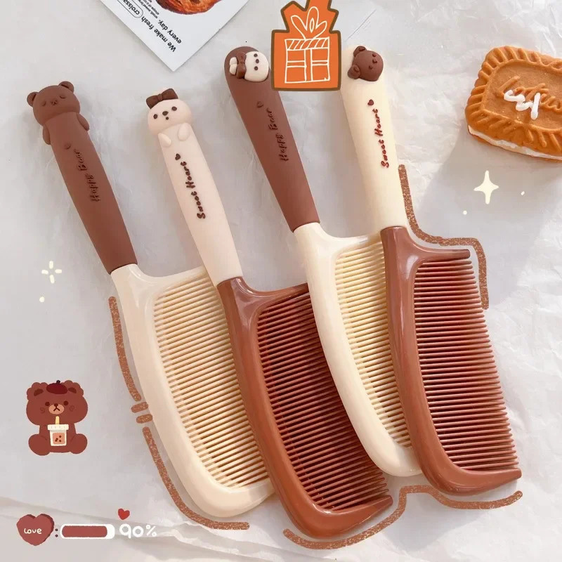 1pc Cute Cartoon Baby Hair Brush Milk Tea Color Comb Kawaii Bear Bunny Soft Handle Resin Comb for Little Girl Hair Accessories 241225