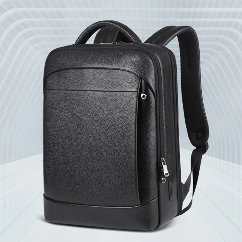 100% Genuine Leather Backpack Men 15.6 Inch Laptop Backpack USB Charge Anti-Theft Waterproof Large Capacity Male Travel Bags 241225