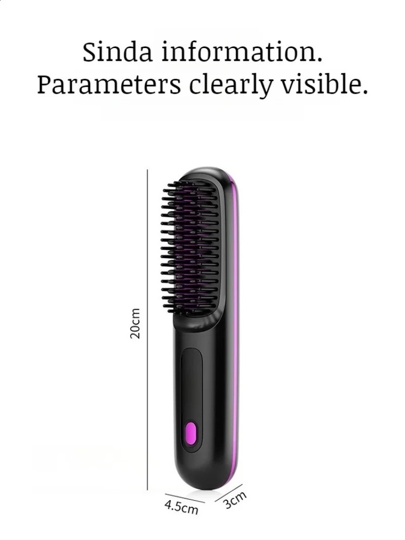 Home Wireless Negative Ion Ceramic Heated Straight Hair Comb USB Charging LCD Display Portable Straight Hair Comb 241225