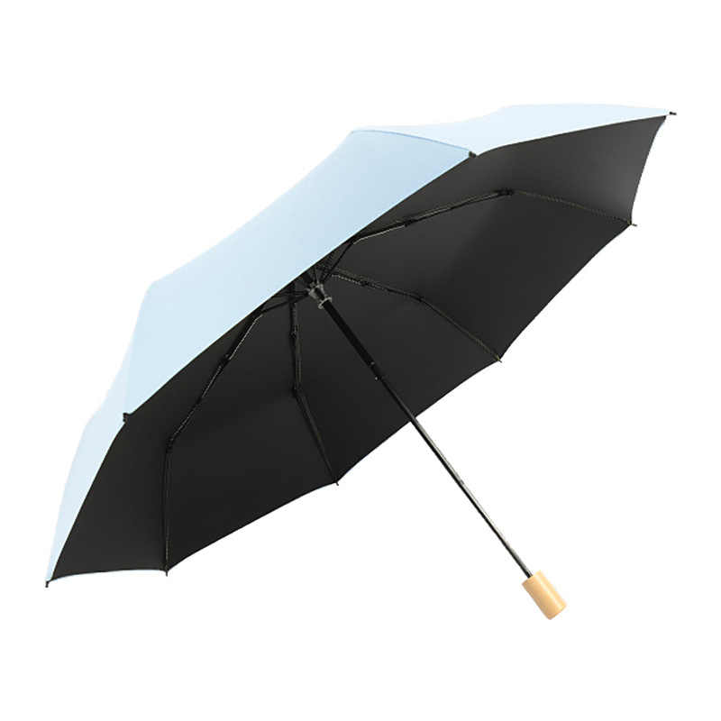Adorable Triple-Fold Real Wood Handled Umbrella - Protective Against UV Rays with Customizable Advertiser's Mark