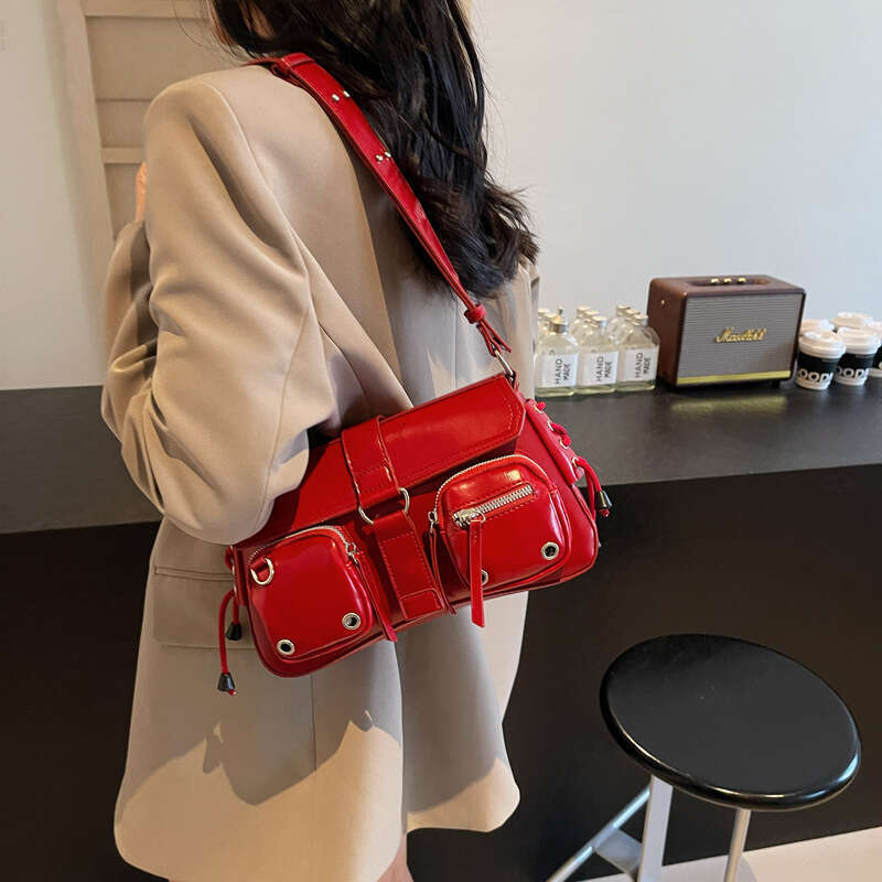 Texture Trendy And Cool Hot Girl Armpit French Stick Women's New Niche Design, Motorcycle Shoulder Bag, Crossbody Bag