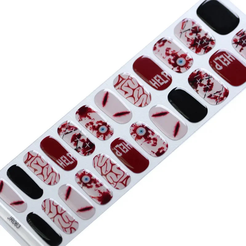 Ghost Gel Nail Stickers Halloween Pumpkin Gothic Flame Spider Web Skull Bones Semi Cure Nail Wraps UV Lamp Need 241225