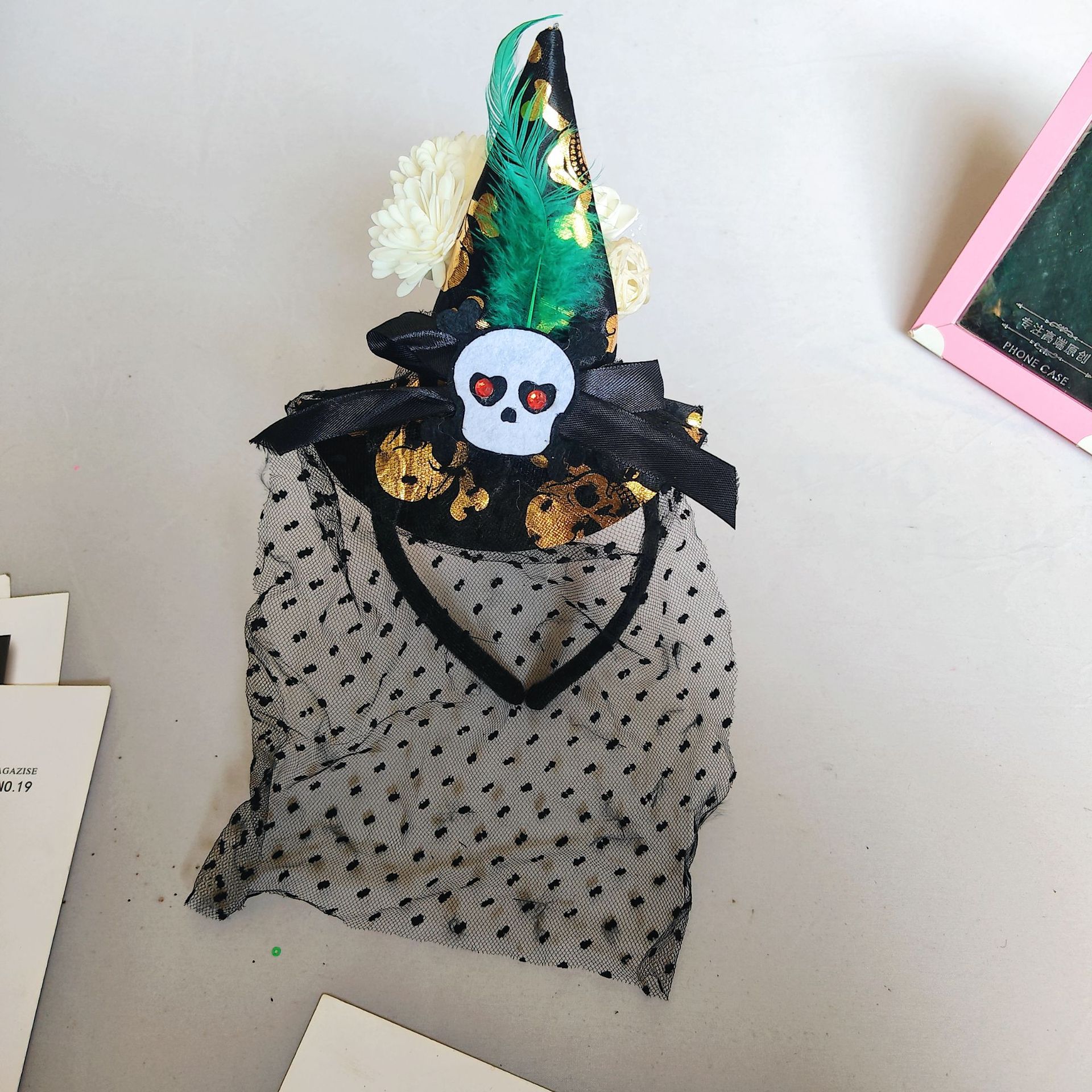 Halloween Ghost Festival party headband export European and American skull flower mesh small high hat headband
