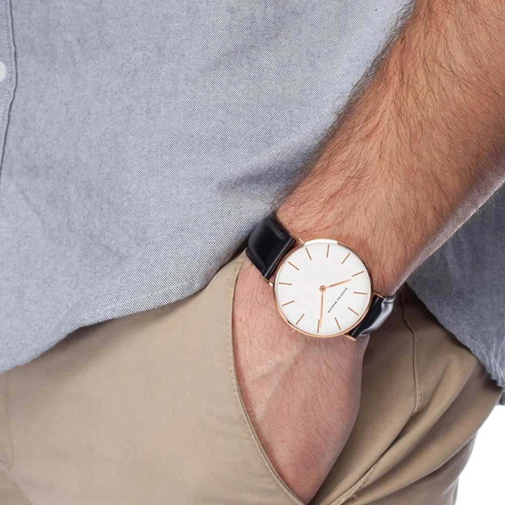 New Arrival Hanna Martin Mens Watch Top Brand Fashion Mens Clock Quartz Movement Black Mens Leather Waterproof Wristwatches Mens Watch Z241226