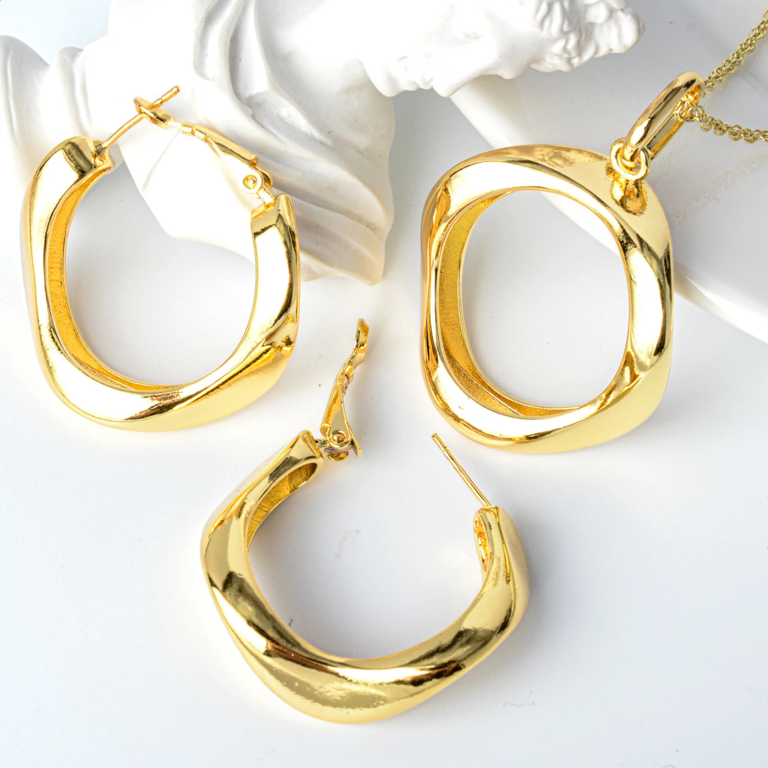 Sunny Jewelry Sets Gold Color Copper Round Earrings Pendent Necklace For Women For Wedding Party Gift Classic 241226