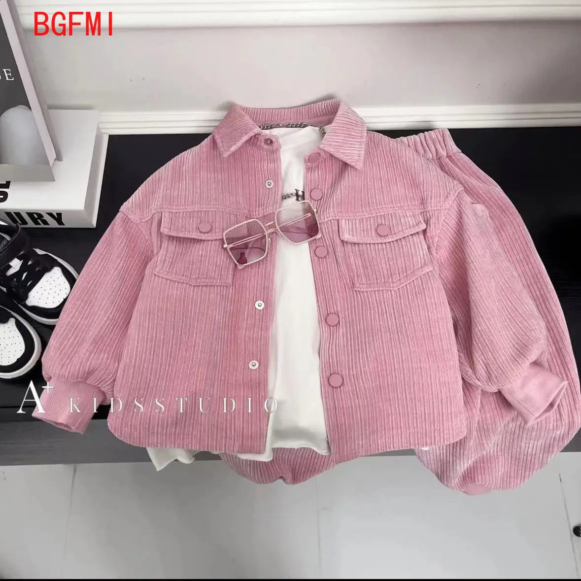Childrens Set Baby Boys Casual Spring Autumn Fashion Girl Corduroy Pink Long Sleeved Jacket Pants 2pcs Outfits 241225