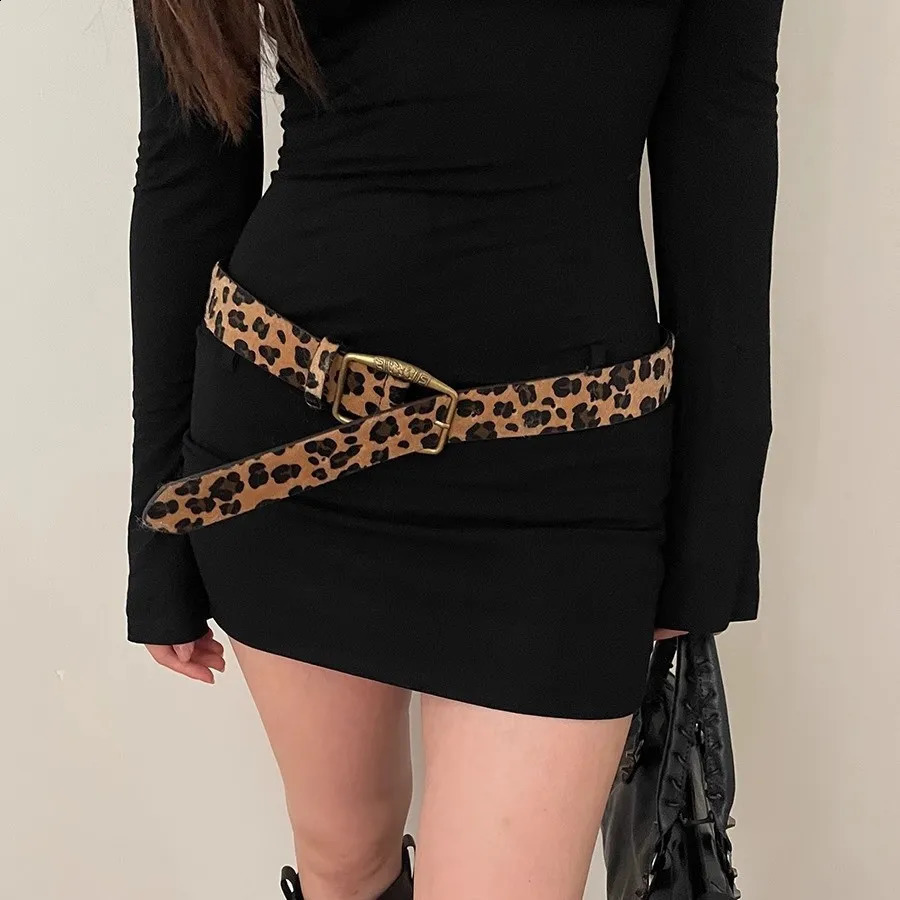 Leopard Print Retro Y2K Belts For Women Buckle Pin Waist Belt Female Pu Leather Hip Hop Fashion Waistband 241226