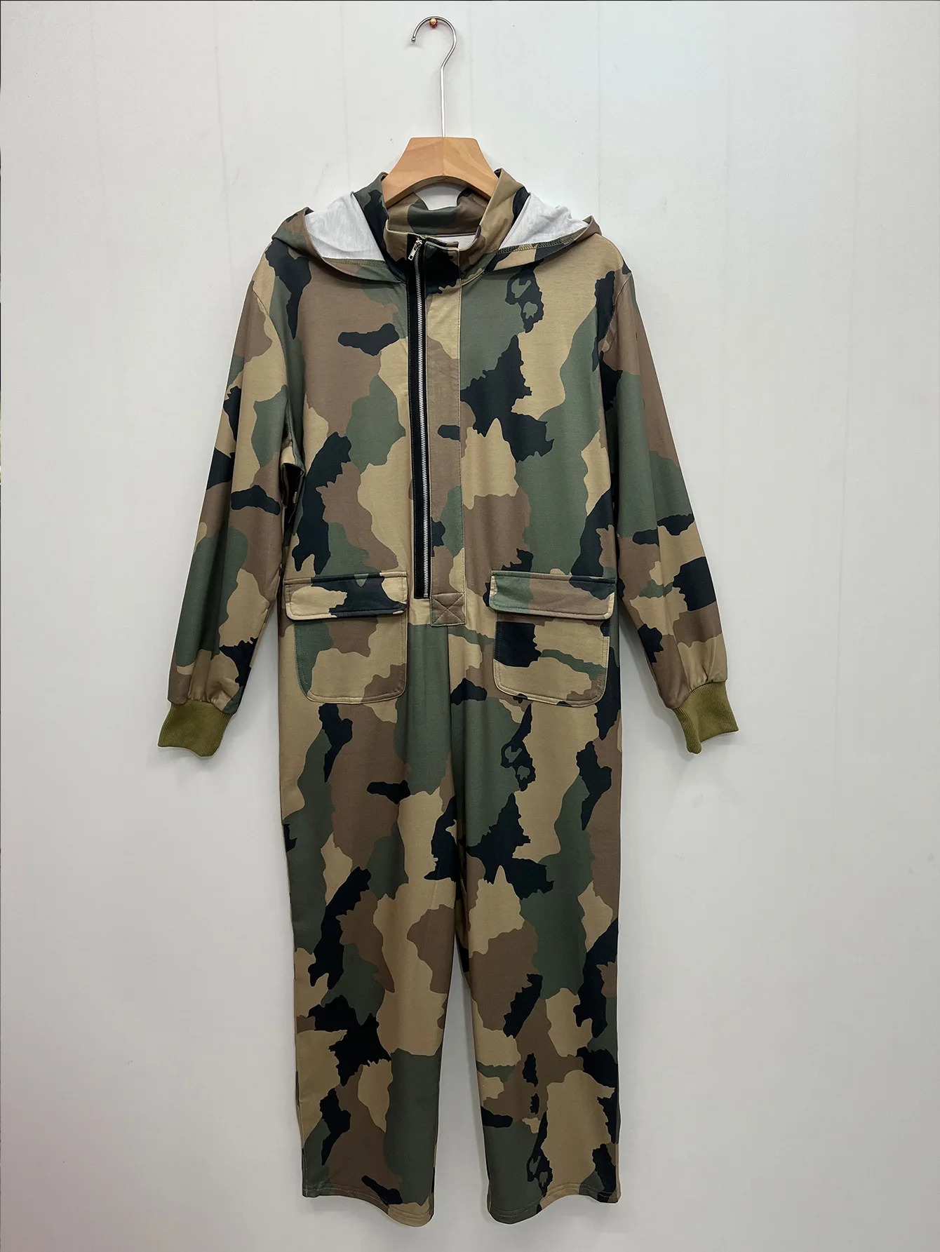 Casual Hooded Camo Jumpsuit Women One Piece Outfit Autumn Winter Street Pocket Pant Female Bodycon Elegant Jumpsuit 241224