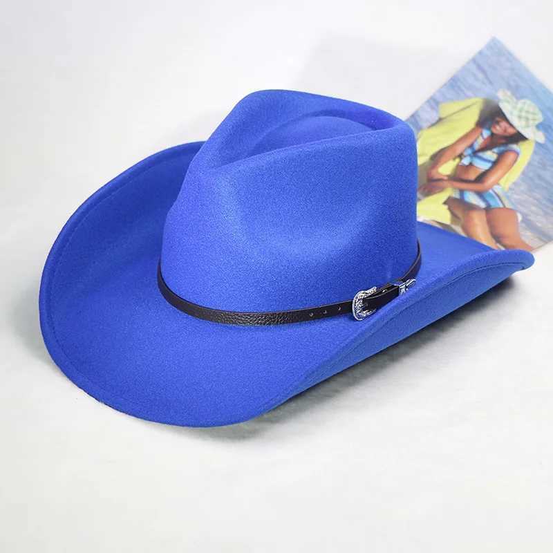 2023 Autumn/Winter New Western Mens Wool Cowboy Hat Metal Buckle Autumn/Winter Imitation Wool Retro Knight Hat Cowboy Hat W241225