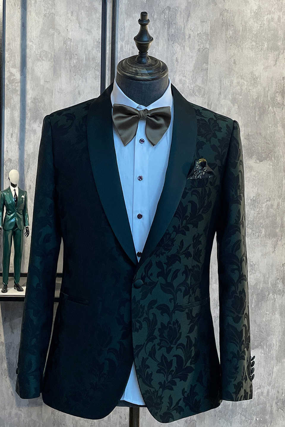 Handsome Wedding Tuxedos Jacquard Shawl Lapel Men Suits One Button Trim Fit 1 Piece Set Groom Wear Party Event Customized