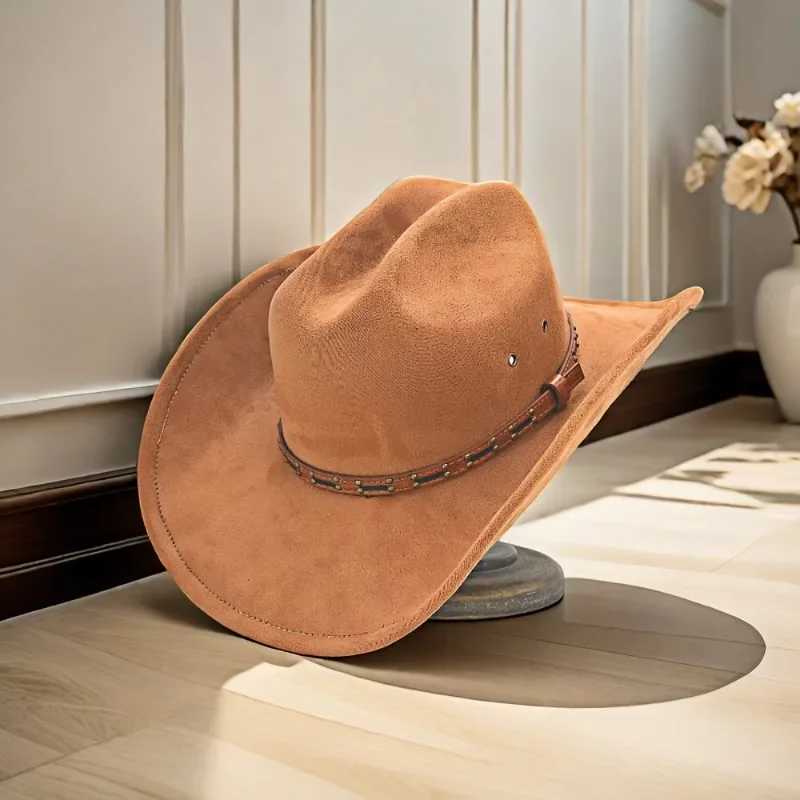Advanced synthetic leather cowboy hat with classic red brown retro bronze accent retro style including enhanced support and gift box W241225