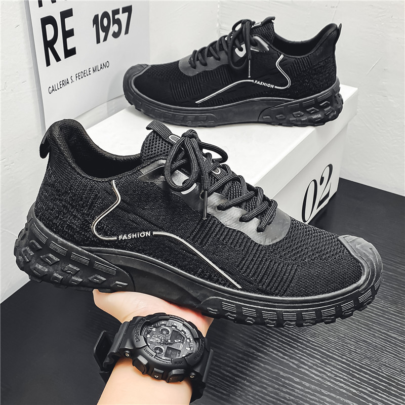 Men Sports Shoes Fashion Breathable Fly Woven Mesh Versatile Casual Style Anti-Slip Increasing Height Triple Black Beige Grey fashion