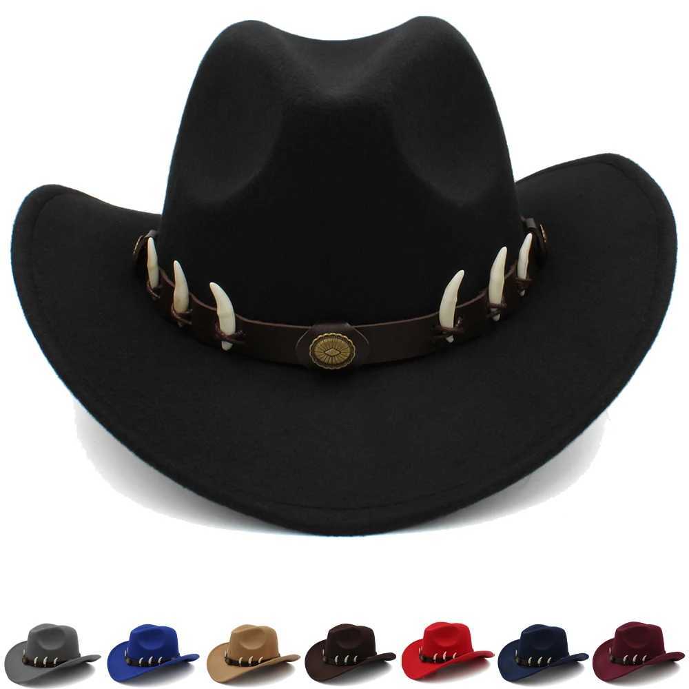 3-Size Parents Children Boys and Girls Western Cowboy Hat Width Brim Panama Sunhats Wolf Teeth Fedora Cs Trilby Sombrero Party W241225