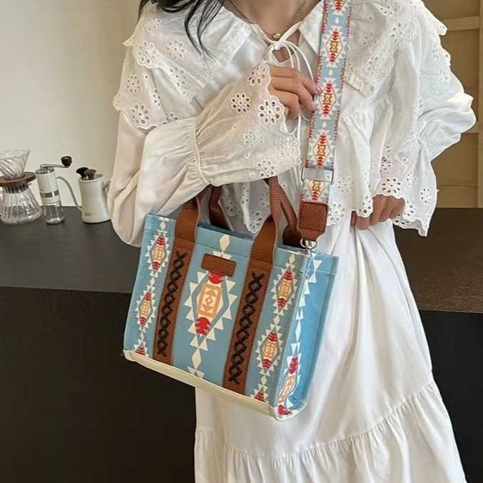 Women's shoulder bag, crossbody tote bag, new cotton and linen printed Bohemian handbag for women 241215