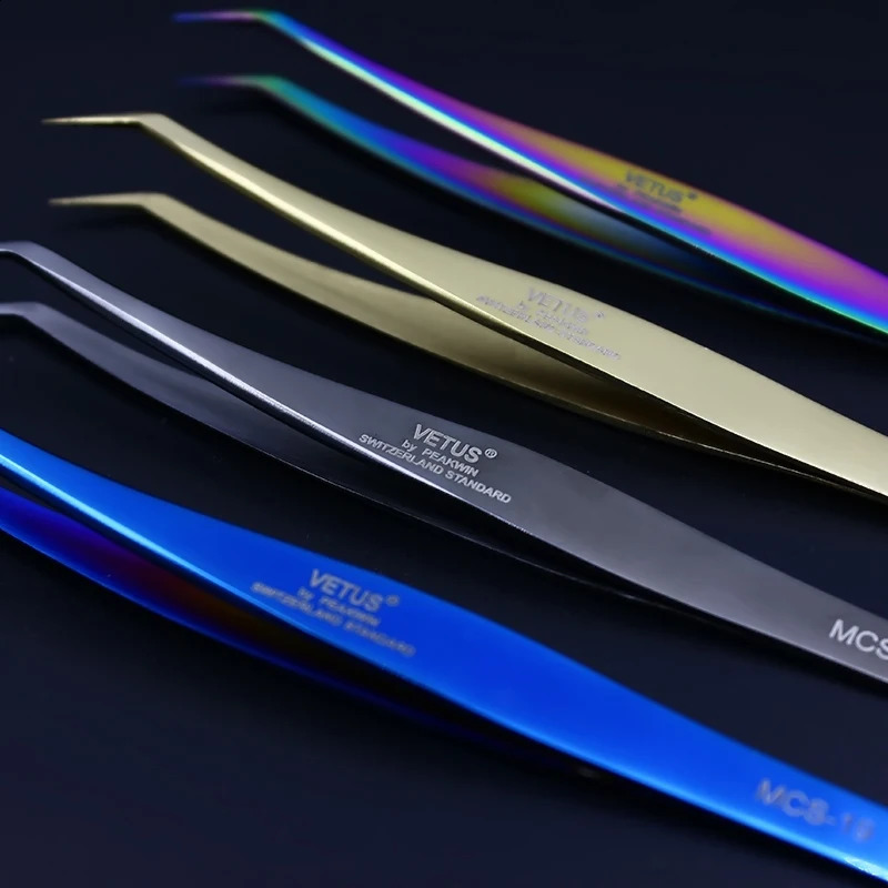 100% VETUS MCS18 /19 Rainbow Tweezers False Eyelash Extension Tweezer Stainless Steel Dolphin tweezers 5 color choose 241223