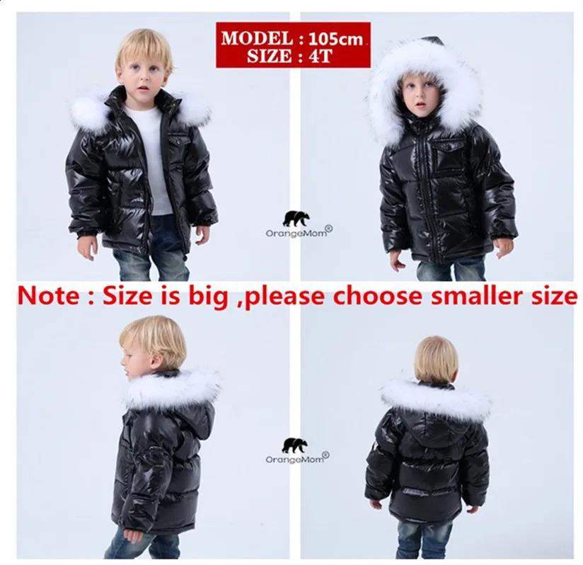 Black Winter Jacket Parka For Boys Coat 90% Down Girls Jackets Childrens Clothing Snow Wear Kids Outerwear Boy Clothes 241225