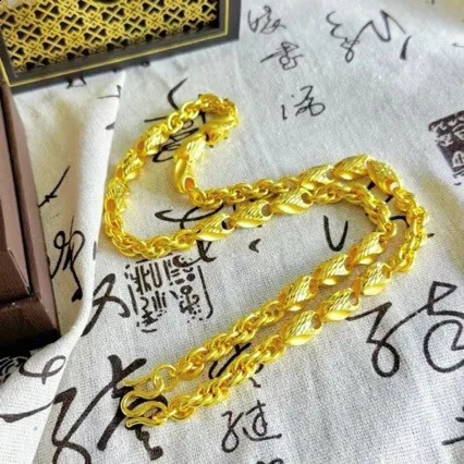 18K gold wheat necklace domineering mens twist melon seed chain AU750 thick jewelry for men 241226