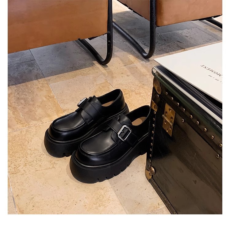 f2cb7 square belt toe buckle oxford shoes woman high quality leather creepers atillas mujer new New desig platform flats women