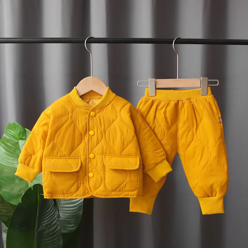 Winter Autumn Baby Boys Clothes Full Sleeve Solid Parkas Pants 2pcsset Cotton Suits Children Clothing Toddler Tracksuits 241225