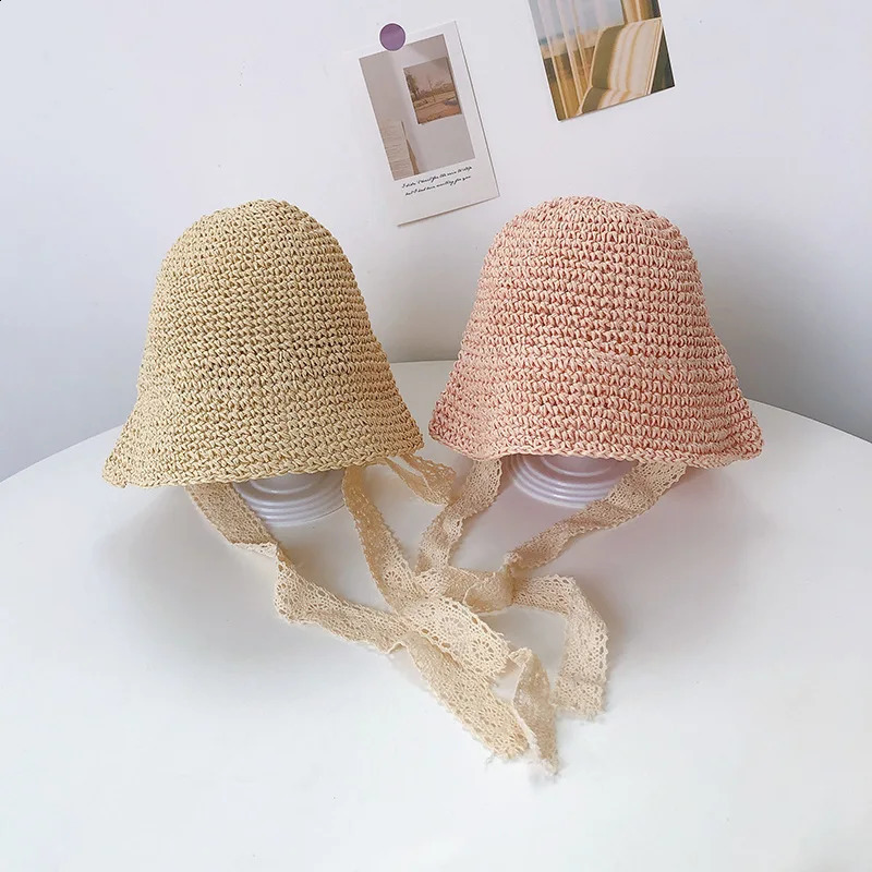 Baby Hat Summer Straw Girl Cap Fashion Lace Bow Beach Children Panama Princess Hats and Caps Kids 241225