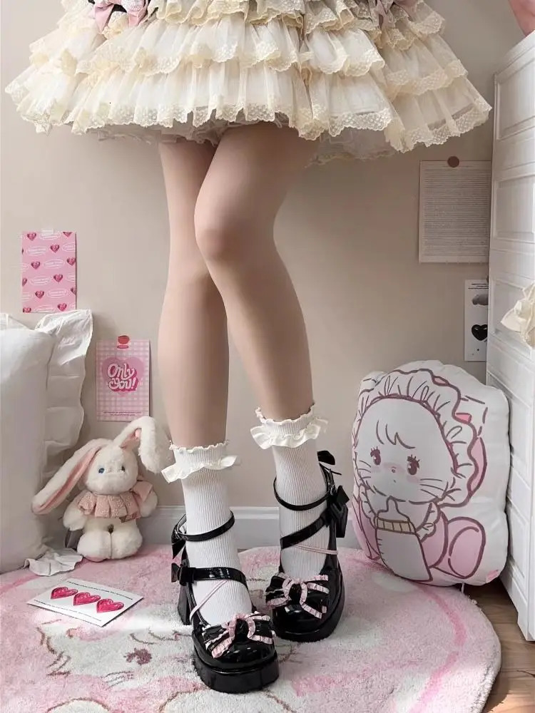 Cute Girl Lolita High Heels Shoes Women Sweet Waterproof Platform High Heels Female Bow Japanese Style Holiday Single Shoes Lady 241225