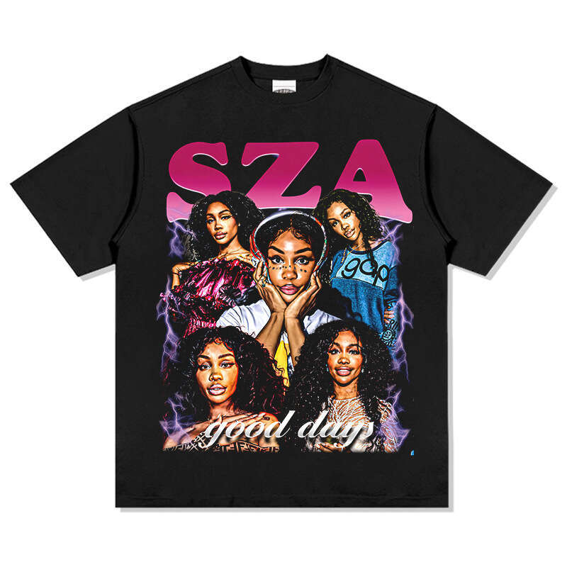 American hip-hop Shisha SZA printed short T-shirt, loose and versatile, long sleeved round neck hooded sweatshirt