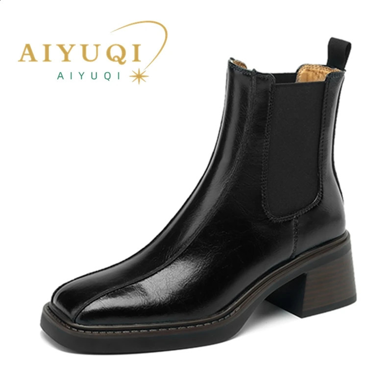 AIYUQI Square Toe Women Chelsea Boots Retro womensAnkle Boots Non-slip Fashion Ankle Boots female Winter Shoes 241226