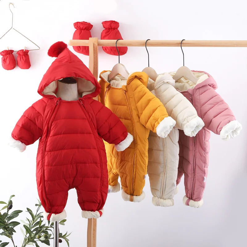 born Hooded Plus Velvet Warm Boys Snowsuit Toddler Snow Suit Baby Girl clothes Cotton Overalls Jumpsuit Rompers 241225