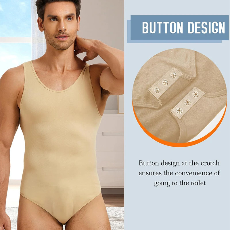 Mens Shapewear Tummy Control Full Body Shaper with Seamless Elastic Round Neck Slimming Bodysuit Sleeveless Undershirts 241225