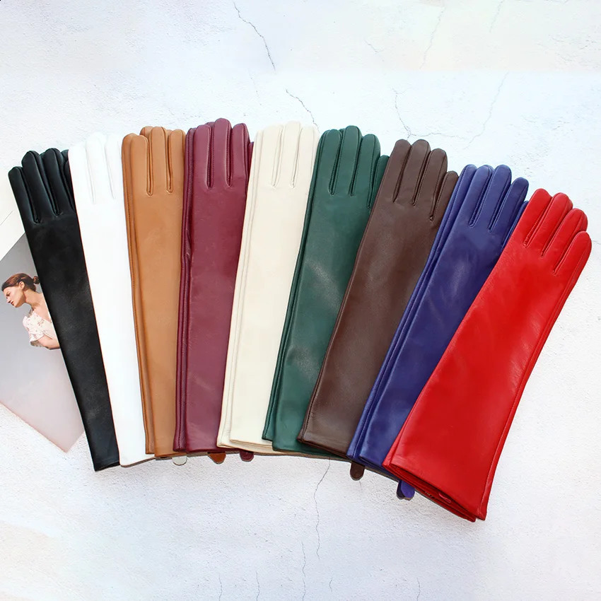 Long Sheepskin Gloves Womens chromatic Leather Touch screen Fashion Versatile Trend Autumn Driving Gloves 241226