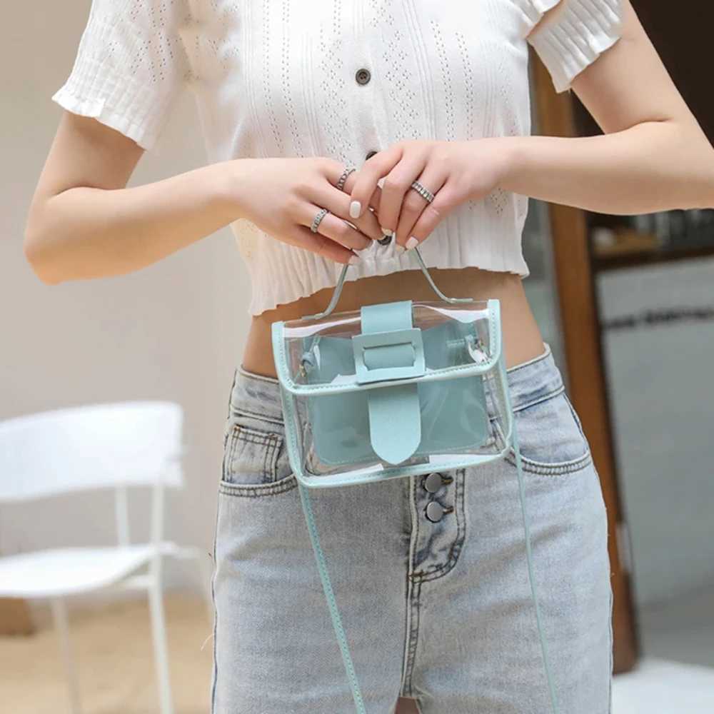 Ladys Transparent Bag Small Square Bag Individual Large Pin Buckle Shoulder Bag Woman Cross-Body Bag Ladies Transparent BagXJ241225