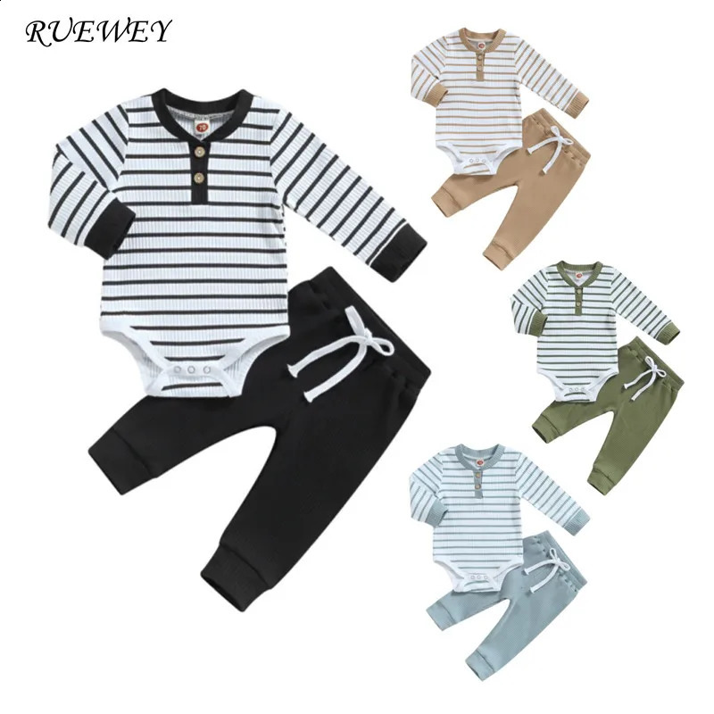 RUEWEY born Baby Boy Pant Sets Spring Autumn Clothes Long Sleeve Striped Bodysuit and Pants Set Infant Items Clothing 241225