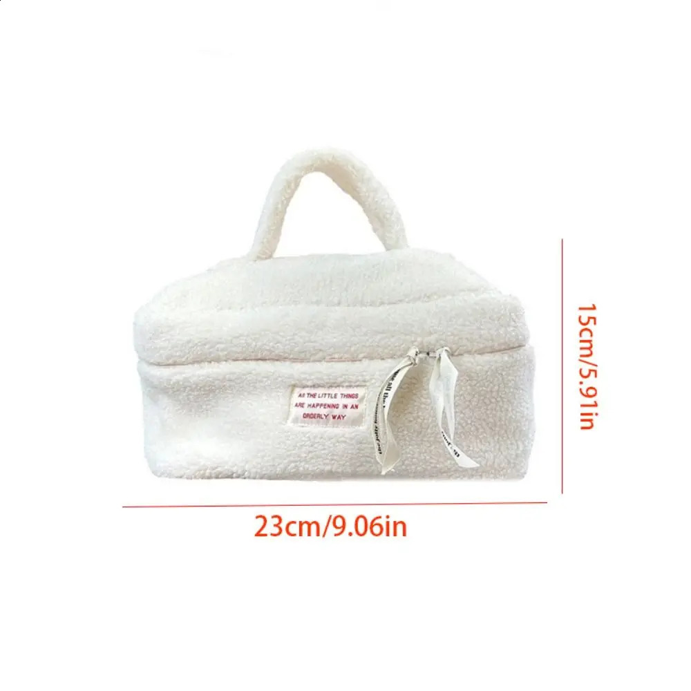 Letter Plush Cosmetic Bag Portable Storage Bag Zipper Travel Washbag Fluffy Makeup Tote Makeup Pouch Bag Female/Girls 241226