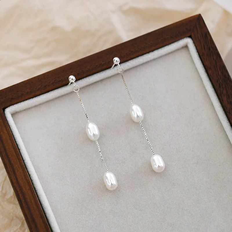 ASHIQI Trend Natural Freshwater Pearl 925 Sterling Silver Drop Earrings Fashion Korean Jewelry 241226