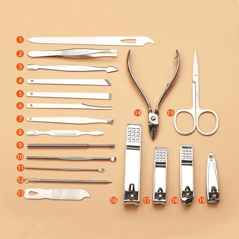 19PCS Manicure Set Pedicure Nail Scissors Tool Nail Clipper Set Stainless Steel Manicure Cutter Trimmer Ear Spoon Nail Clipper 241225