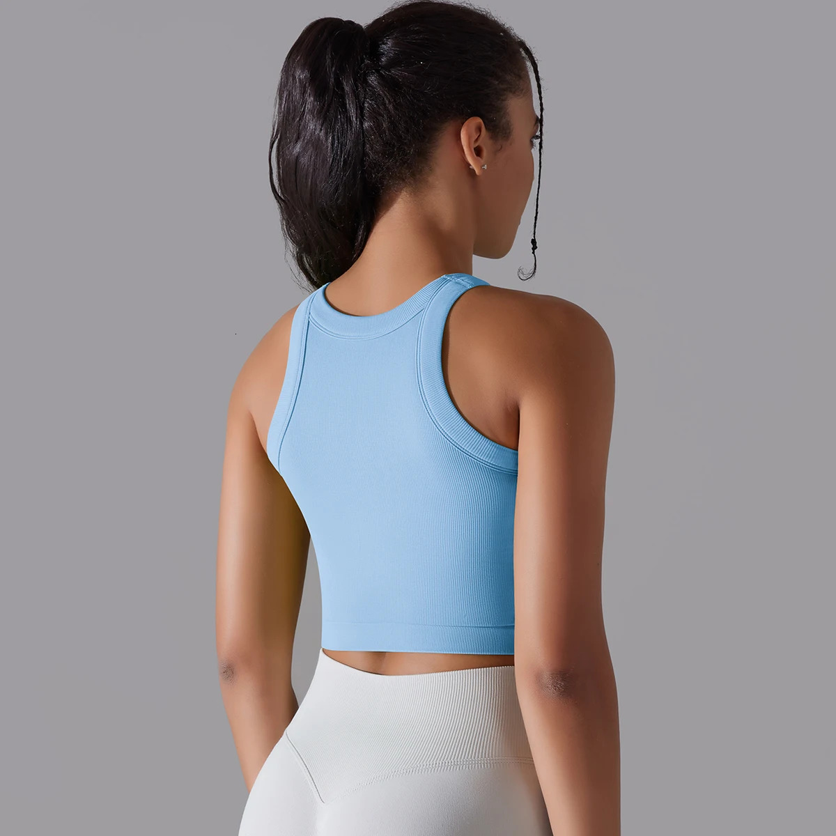 Women's Seamless Sports Vest Pad Sleeveless Yoga Bra Workout Fiess Crop Running Shockproof Gym Tank Top